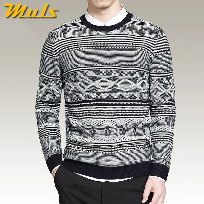 Muls распродажа шерстяной свитер мужской пуловер осень зима полосатый мужской уродливый свитер пуловер для мужчин черный белый цвет MS2787 - Цвет: Black white
