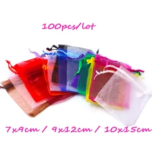 7x9/9x12 см/10x15 см Рождественский подарок 100 шт. красивый смешанный цвет органза мешочек Ювелирные изделия Подарочная сумка для свадебного фестиваля