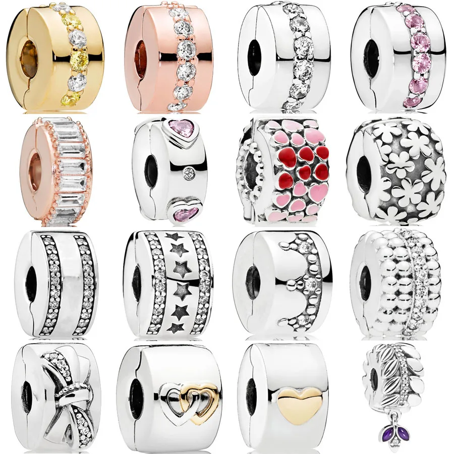 

Authentic 925 Sterling Silver Crown Logo Spacer Clip Bow Shining Path Clip Love Charm Bracelet Fit Pandora Bracelet DIY Jewelry
