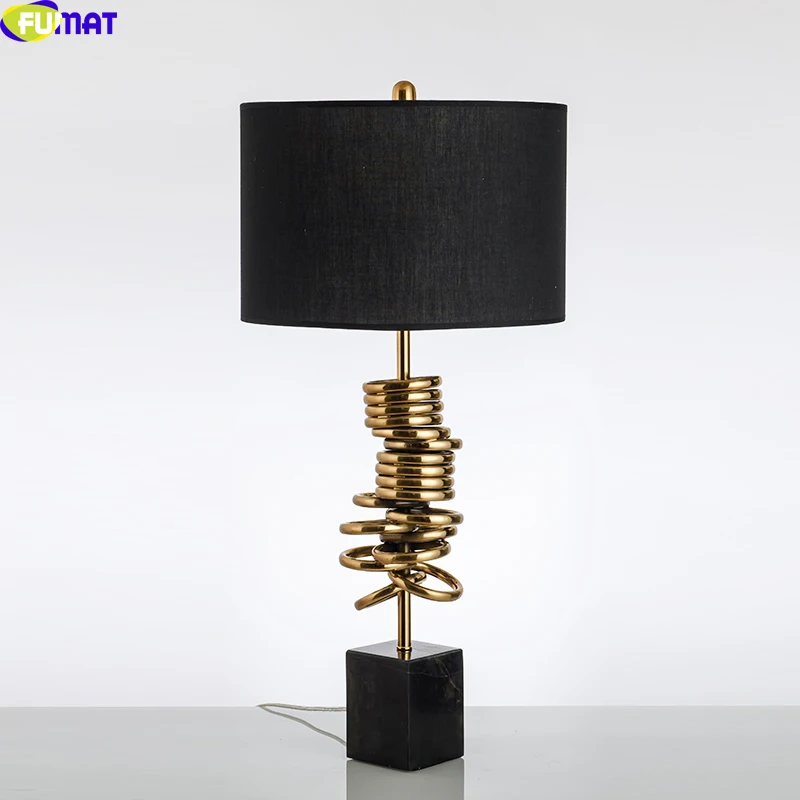 

FUMAT Fabric Lampshade Modern Table Lamp for Liveing Room Gold Metal Rings Stand Art Decoration Desk Lights Bedside Bedroom