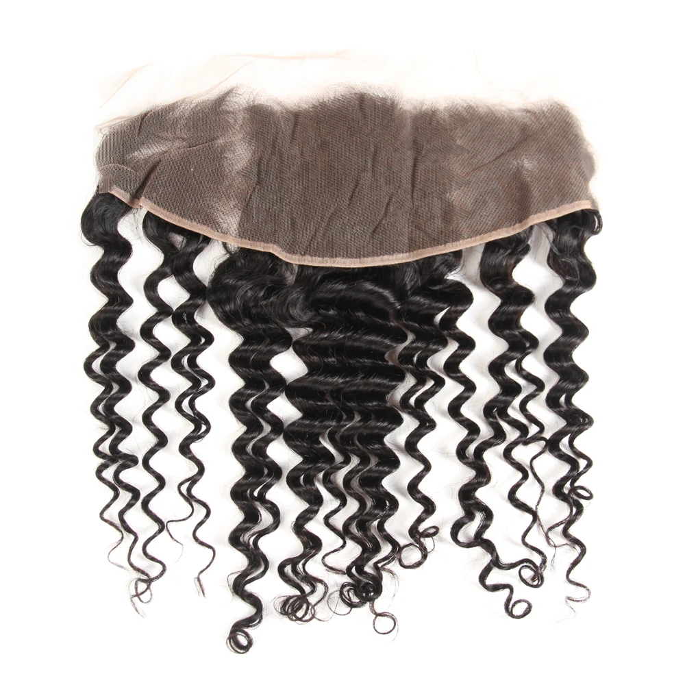 Megalook Peruvian Deep Wave Bundles with Frontal 100% Remy Human Hair Bundles with Lace Front Closure 13X4