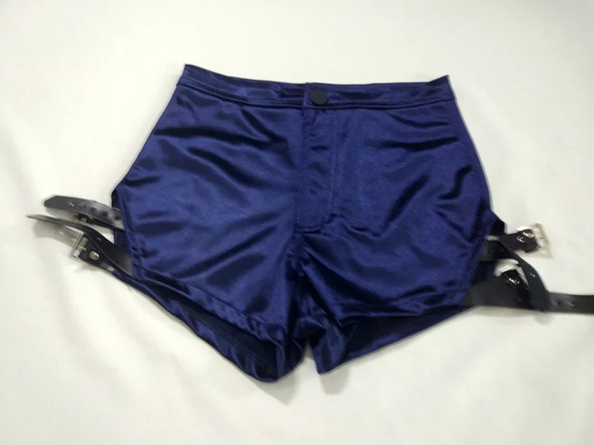 Сексуальные женские шорты в стиле панк-рок, облегающие шорты с завязками, облегающие шорты из искусственной кожи с ремнем на бедро, шорты с высокой талией, 7 цветов - Цвет: Navy blue