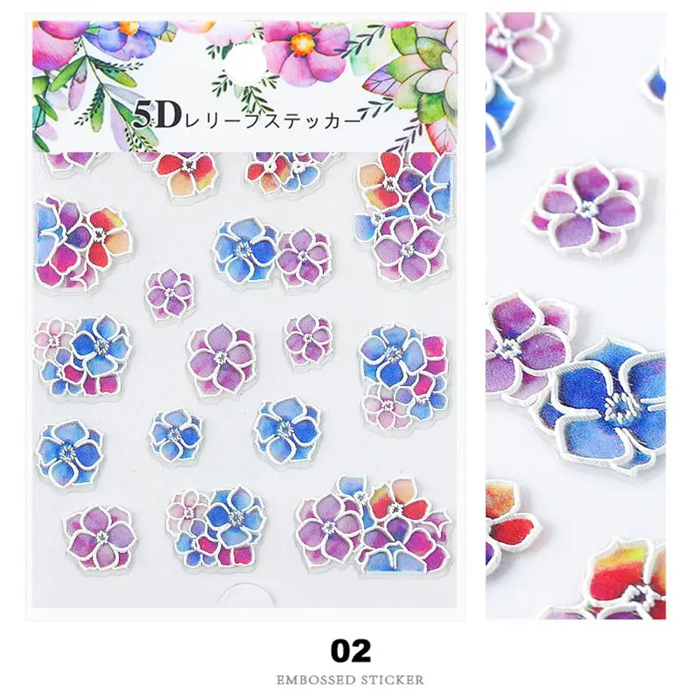 1 Sheet 3D Acrylic Embossed Flower Self Adhesive Nail Sticker Decal Slider Wrap Nail Art Decoration Manicurure Tools Accessories - Цвет: 02