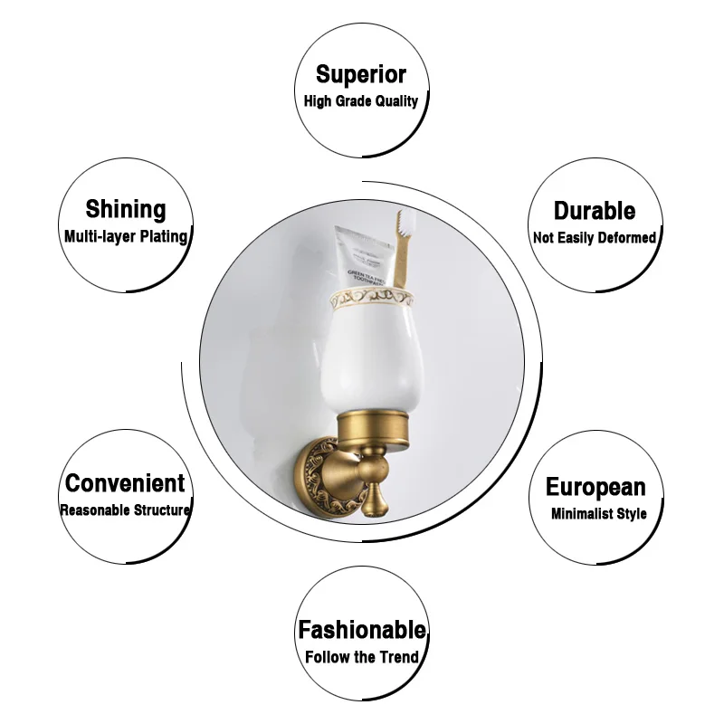 Черная настенная подставка для зубных щеток, монтируемая латунная античная бронза, одинарная зубная паста, винтажная керамическая подставка для стаканчиков, держатель для ванной комнаты