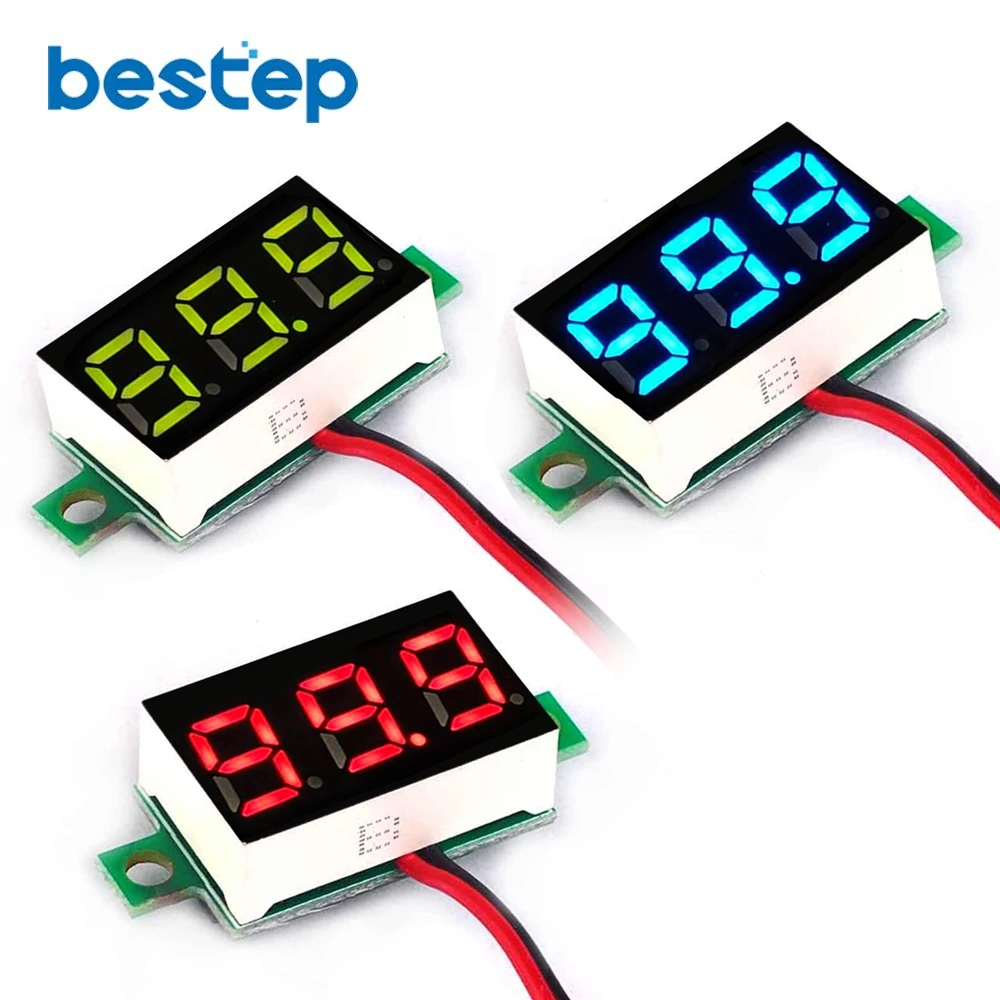 

Mini 0.36 inch 2 Wires Digital Voltmeter Red/Yellow-Green/Blue LED Display DC 4-30V Voltage Meter