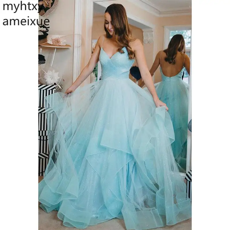 

2019 Elegant Plus Size Evening Dresse A-Line Prom Dresss Floor Length BacklessTiered Evening Gowns Custom Made Robe De Soiree
