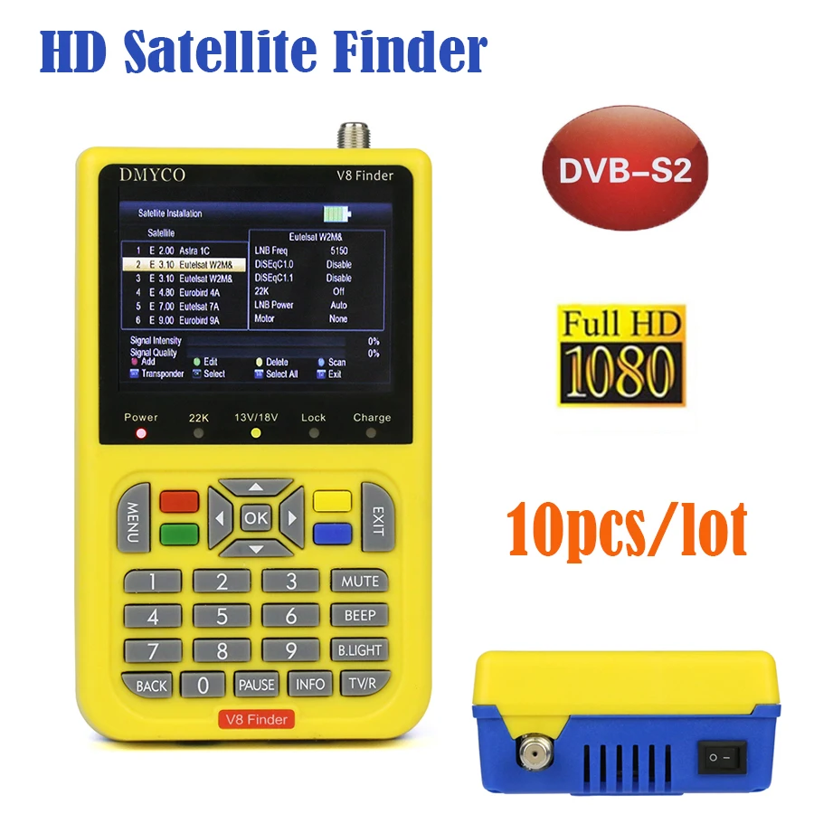 

Wholesale 10pcs V8 Finder HD DVB-S2 High Definition Satellite Finder MPEG-4 Alignment Signal TV Dish V8 Satfinder Free Shipping