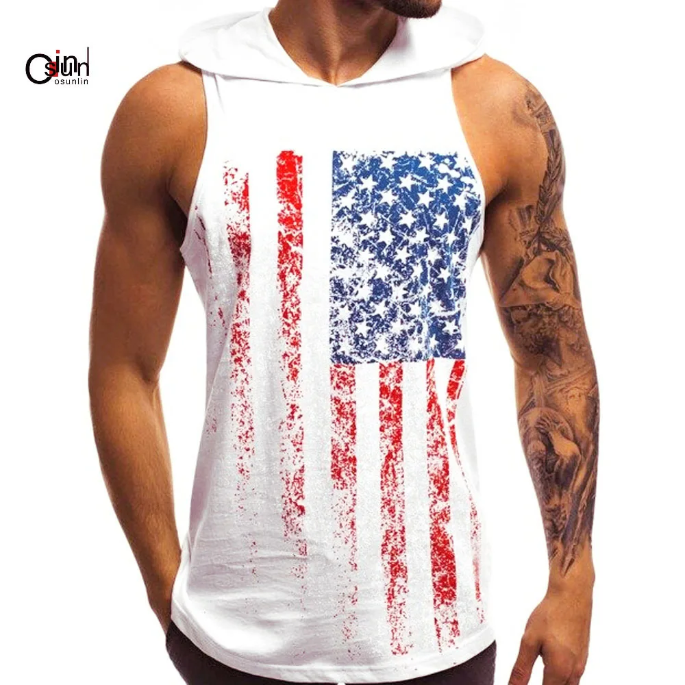 

Osunlin Summer Men's American Flag Sleeveless Hoodies Tank Top Stars Stripes Shirt Workout Tank Tops Sport Pullover Sweatshirt