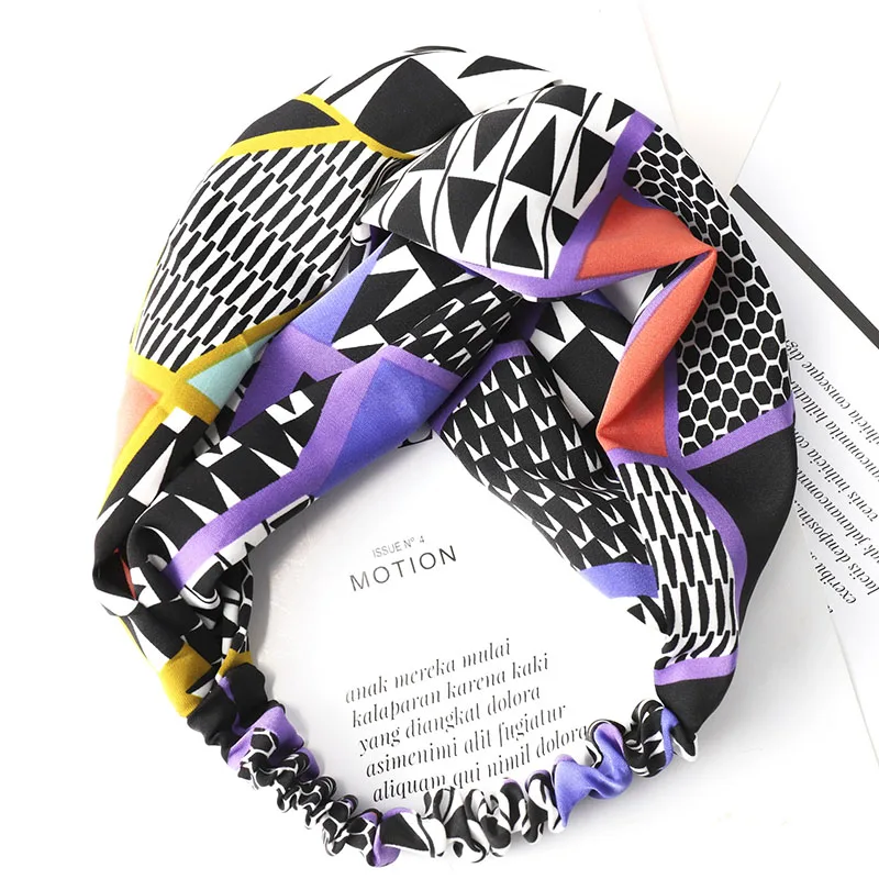 

European Multicolors Cross Bowknot Dot Triangle Headbands For Women Unique Twist Bow Tie Elastic Headwear Stripes Stretch Turban