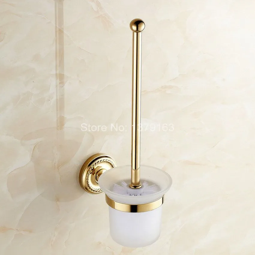 Золотая латунная настенная щетка для унитаза и держатель& Набор стеклянных бокалов аксессуары для ванной комнаты aba611