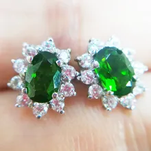 18 К белого золота серьги стержня серьги диопсид натуральной диопсид 0.5ct* 2 шт. драгоценных камней для мужчины или женщины#16121202