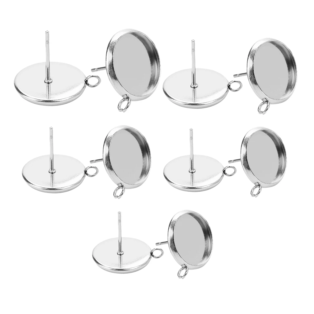 20 Pieces Metal Stud Earring Blank Cabochon Base Setting Trays With Loop DIY Jewelry Accessories
