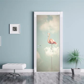 

2pcs/set Beautifu Animal Red-crowned crane Door Stickers Painting Wallpaper Poster Wall Sticker Bedroom Living Room Home Decor