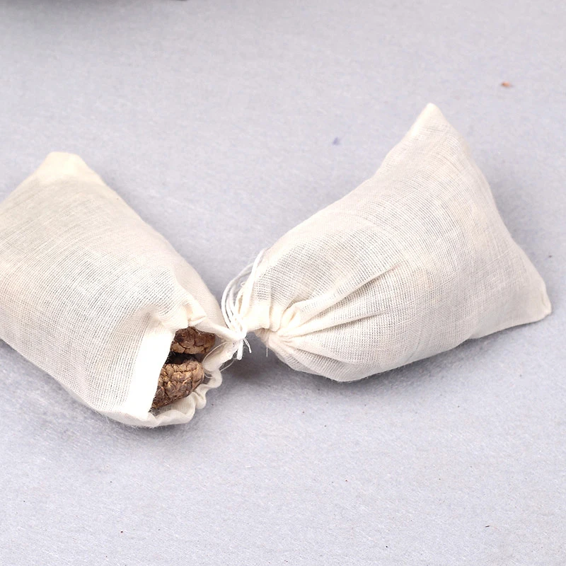 

10Pcs 8*10cm Cotton Tea Bags Muslin Drawstring Straining Bag for Tea Herb Bouquet Spice Coffee Pouches Filter Mesh Cloth Home Ga