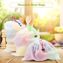 12 шт многоразовые фрукты овощей затягивающийся сетчатый мешок открытый сумка для хранения вещей для кухни хранения Организации