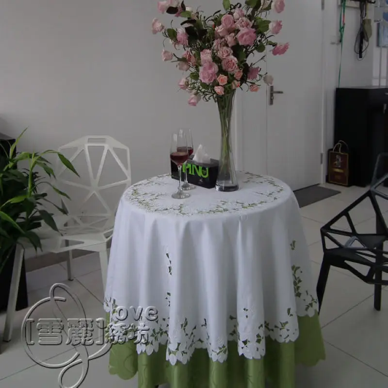 

Rustic cloth embroidery embroidered dining table cloth tablecloth round table cloth cutout cover towel white rose