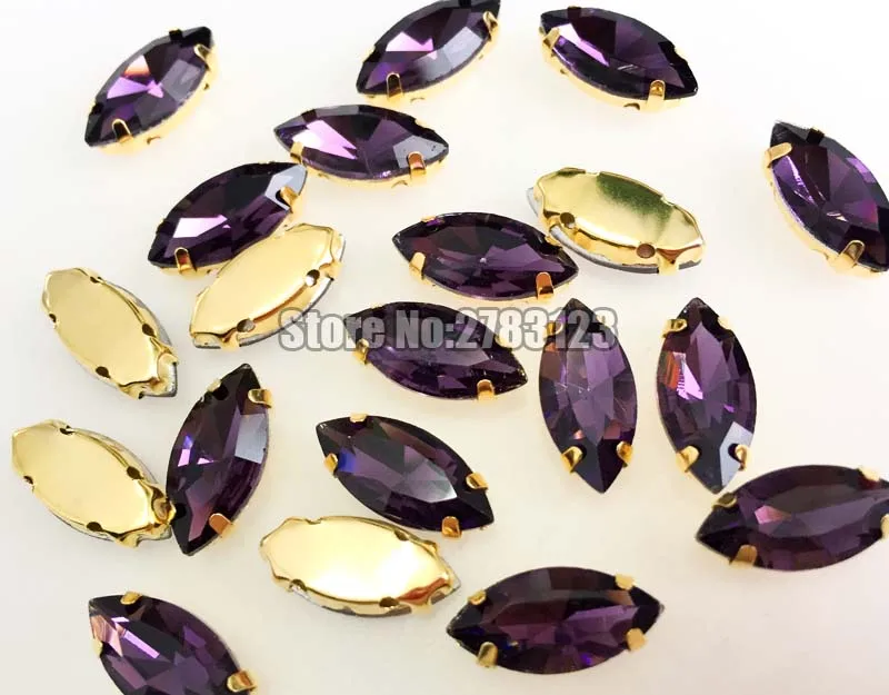 AAA Glass Crystal Deep purple Gold bottom sew on claw rhinestones with holes Sewing On Garment DIY accessories