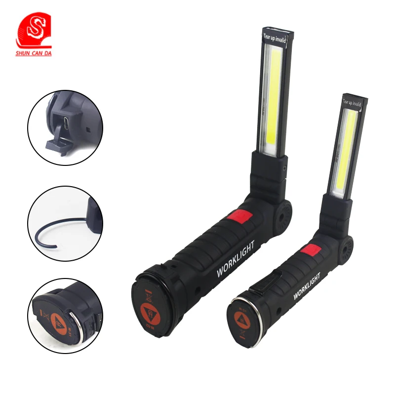 

Portable COB LED Work Light USB Rechargeable Flashlight Magnetic COB Lanterna Torch Hanging Hook Lamp Built-in 18650 Battery