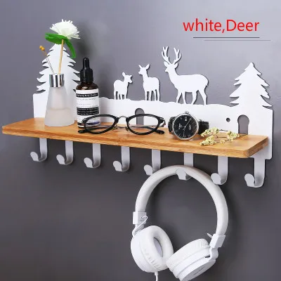 Creative Bamboo Plate Iron Wall Shelf 6/8 Row Hook Coat Hanger Door Hooks Wall Mounted Partition Shelf Deer Piano Swan for Decor - Цвет: 8 hooks