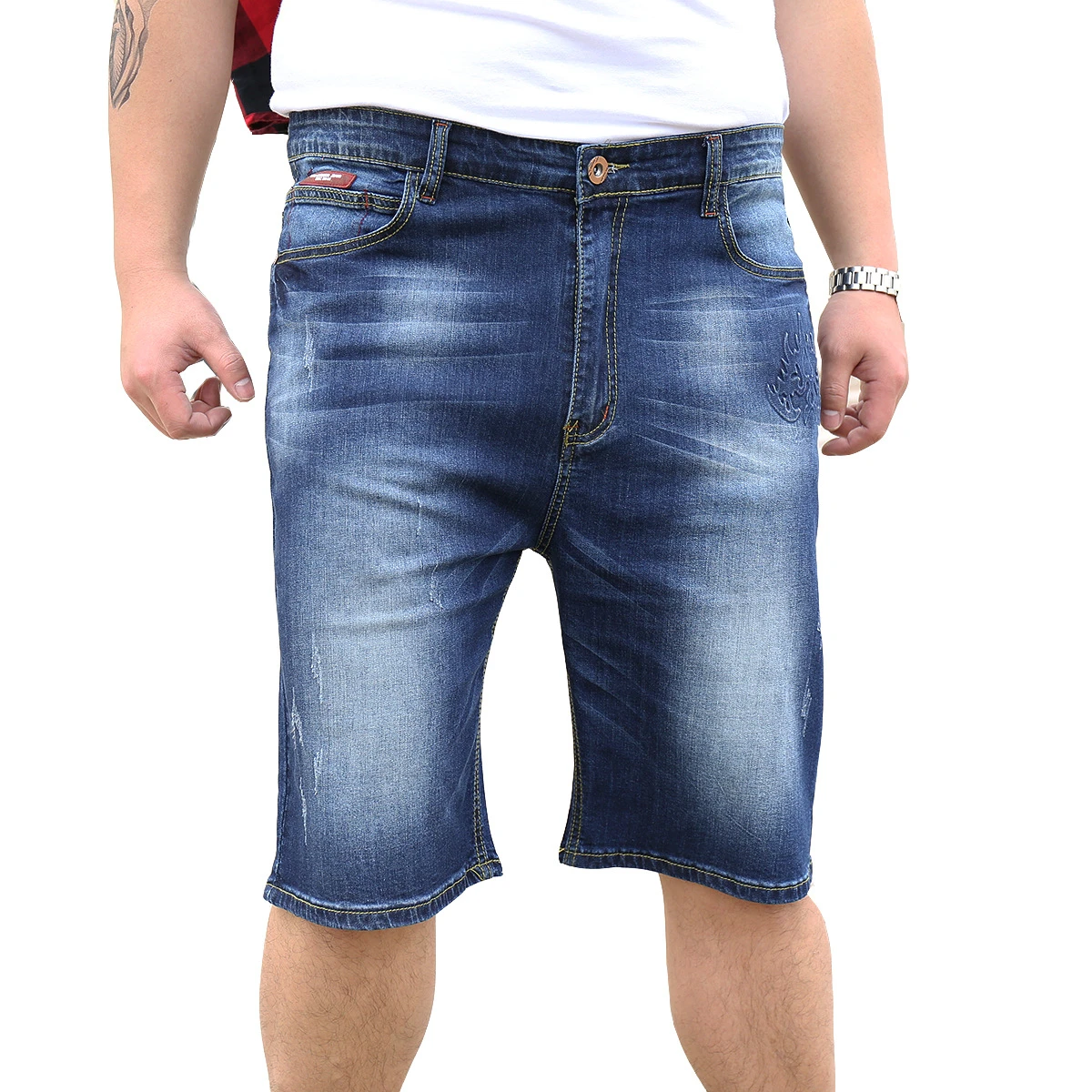 fat guy in jean shorts