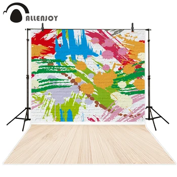 

Allenjoy photography backdrop colorful graffiti brick wall fashion wood floor background photocall fabric new