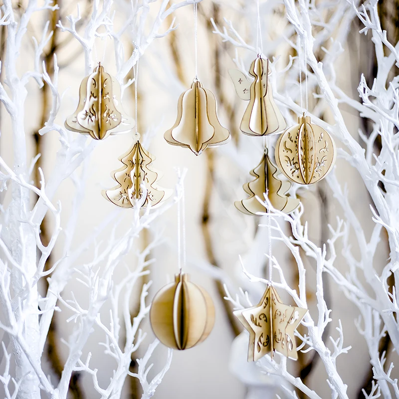 

Creative DIY 3D Hallow Wooden Christmas Pendant Angel Star Bell Christmas Tree Hanging Ornaments New Year Xmas Party Decoration