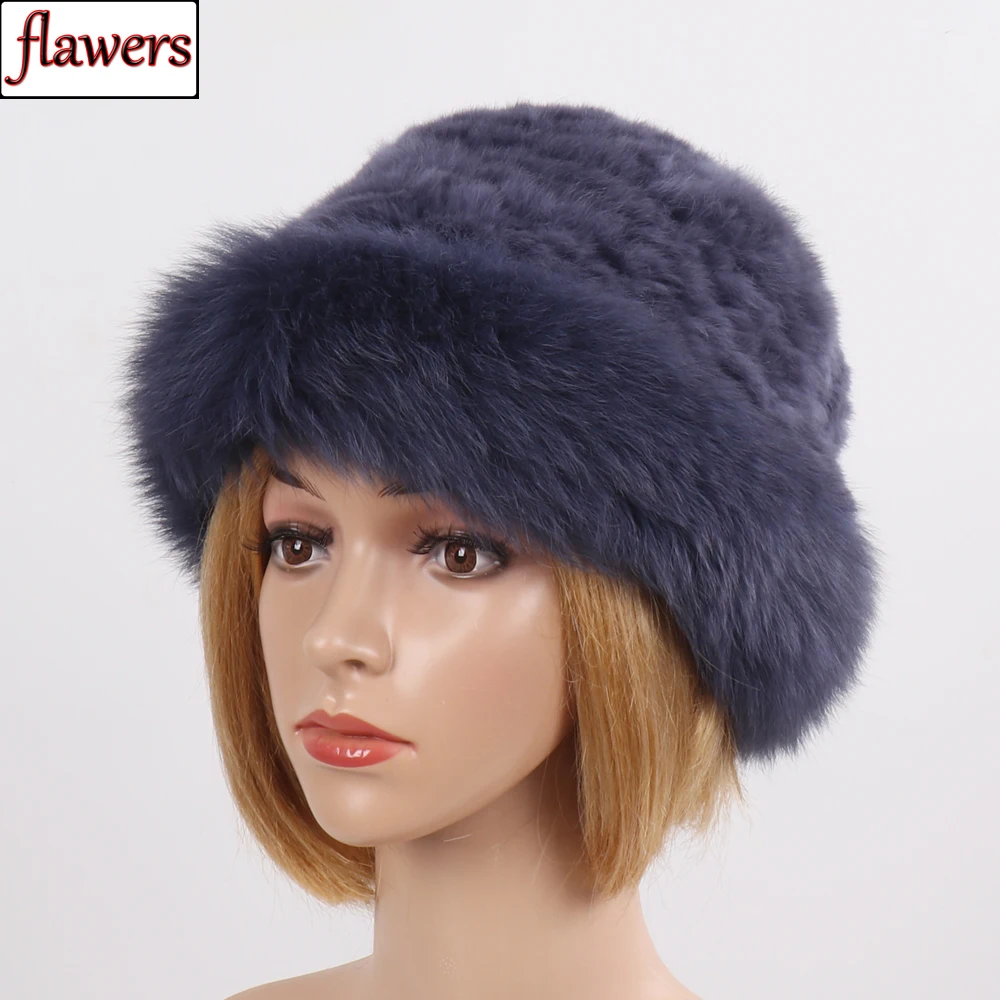 

New Arrival Lovely Girls Natural Fox Fur Hats Women Winter Warm Genuine Rex Rabbit Fur Hat Knitted Real Fur Cap Wholesale Retail