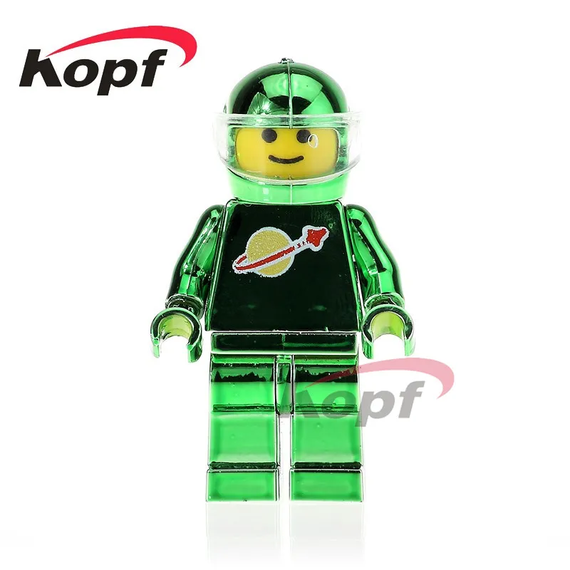 

Single Sale PG1142 Building Blocks Super Heroes Chrome Astronaut Figures Golden Green Space Man Bricks Action Toys Children Gift