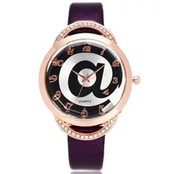 Модные женские часы кварцевые кожа pu часы Кристалл @ циферблат наручные часы для детей Для мальчиков и девочек