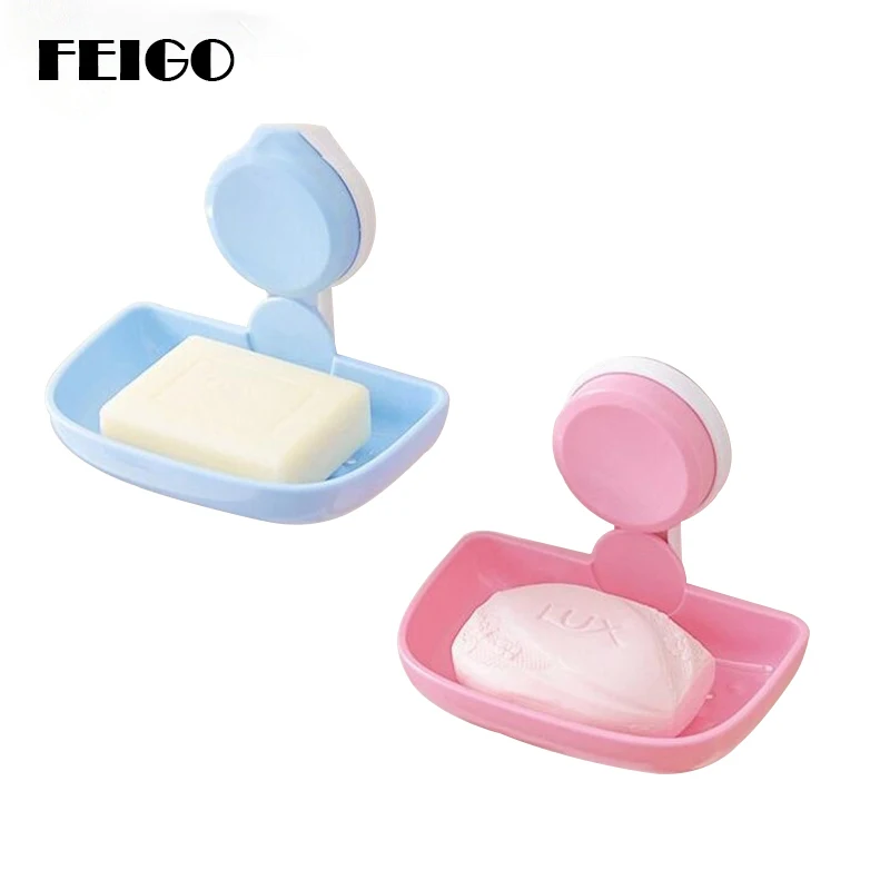 

FEIGO 1Pc Soap Dish Strong Suction Cup Wall Tray Holder Soap Storage Box For Bathroom Accessories Shower Tool Soap Box Stand F33