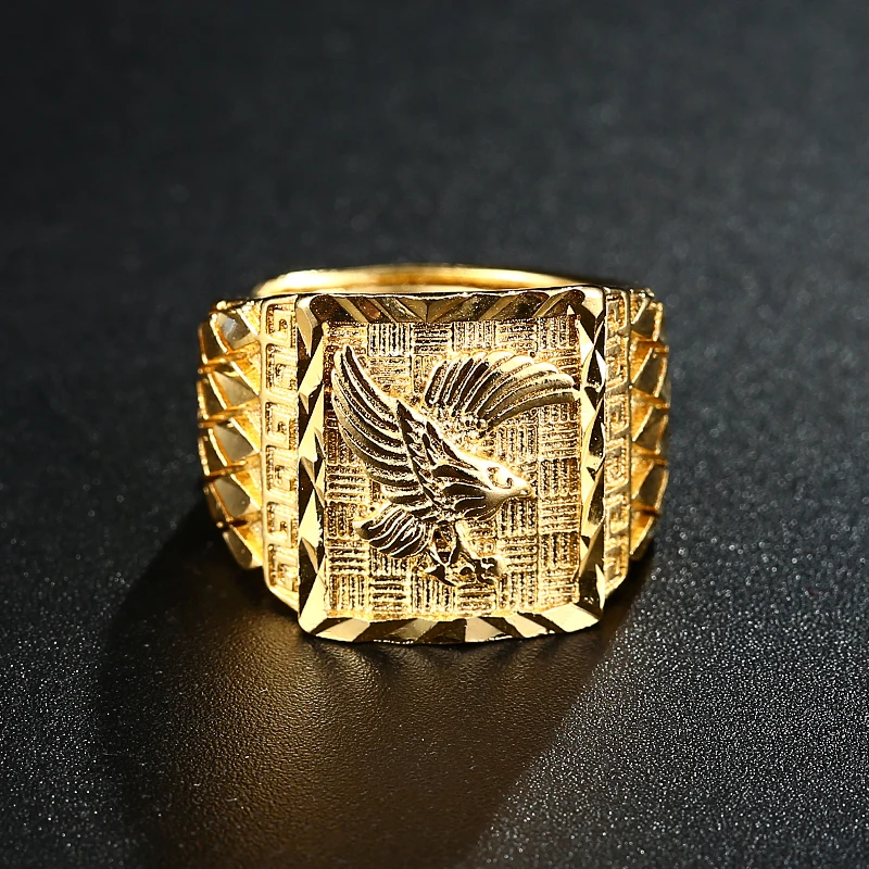 Punk Rock Eagle Men 's Ring Luxury Gold Color Resizeable To 7-11 Finger Jewelry Never Fade