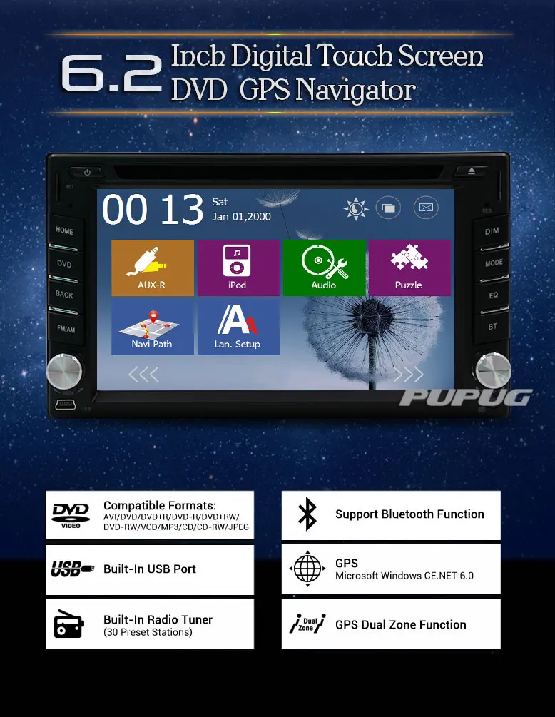 Car Stereo Headunit Car DVD Player 2 Din In Dash Bluetooth Monitor USB SD Audio CD VCD Radio Receiver Autoradio Video Motorized RDS Remote control logo Camera