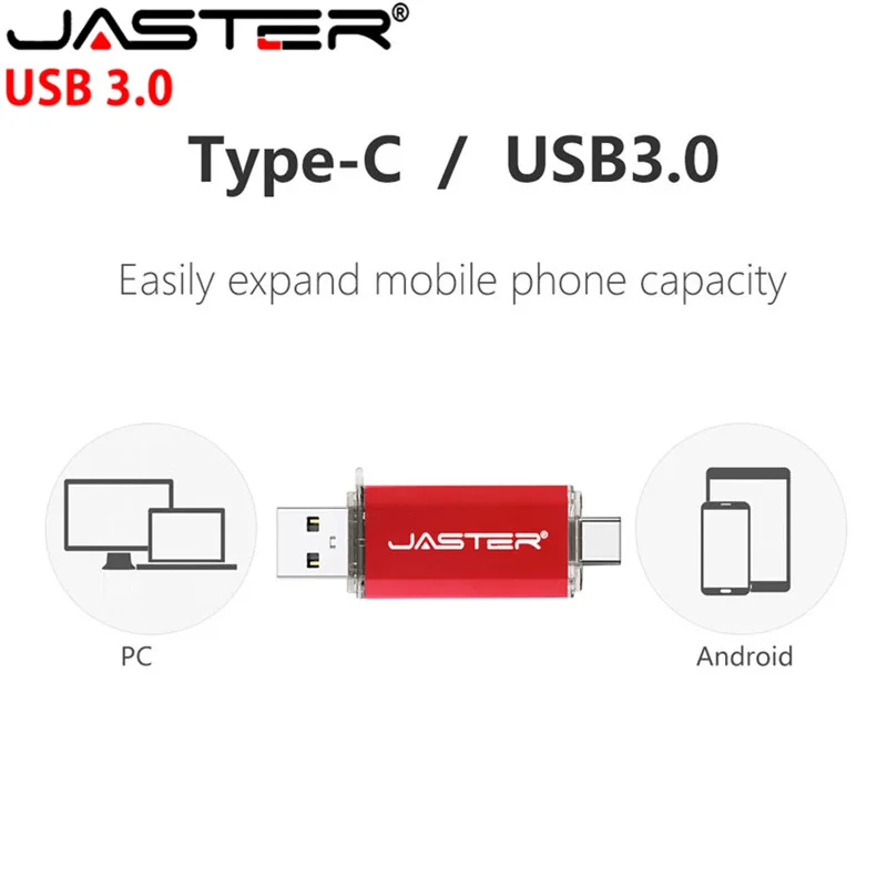 

JASTER USB Flash Drive USB 3.0 / 3.1 OTG Type-C Pen Drive 32gb 16gb USB Stick Flash Drive Customized Print Logo Pendrive