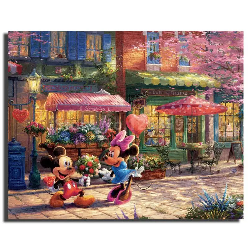 

Thomas Kinkade Mickey and Minnie Sweetheart Cafe Affinity Wall Art Painting Decorative Picture for Kid Nursery Modern Home Decor