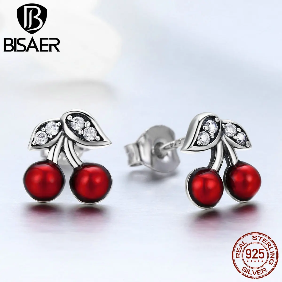 Bijoux, 925 пробы, серебряные, сладкие, красные, вишневые, фрукты, эмалированные серьги-гвоздики для женщин, модные серьги, ювелирные изделия, Brincos ECE404