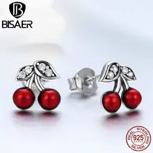 Bijoux, 925 пробы, серебряные, сладкие, красные, вишневые, фрукты, эмалированные серьги-гвоздики для женщин, модные серьги, ювелирные изделия, Brincos ECE404