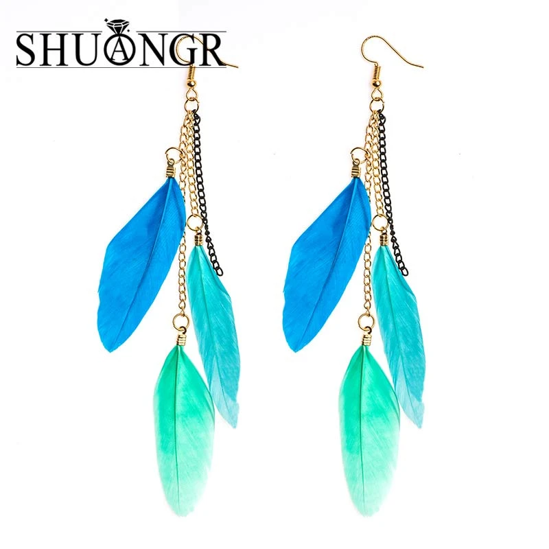 SHUANGR pendientes estilo pluma para mujer, colgantes, estilo étnico, bohemio, accesorios de boda, 2017|dangle statement earrings|wedding drop earringswedding earrings - AliExpress