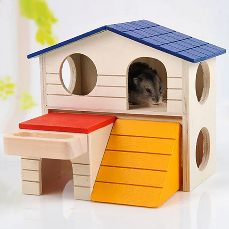 Pet Small Animal Hideout Hamster House Deluxe Two Layers Wooden Hut