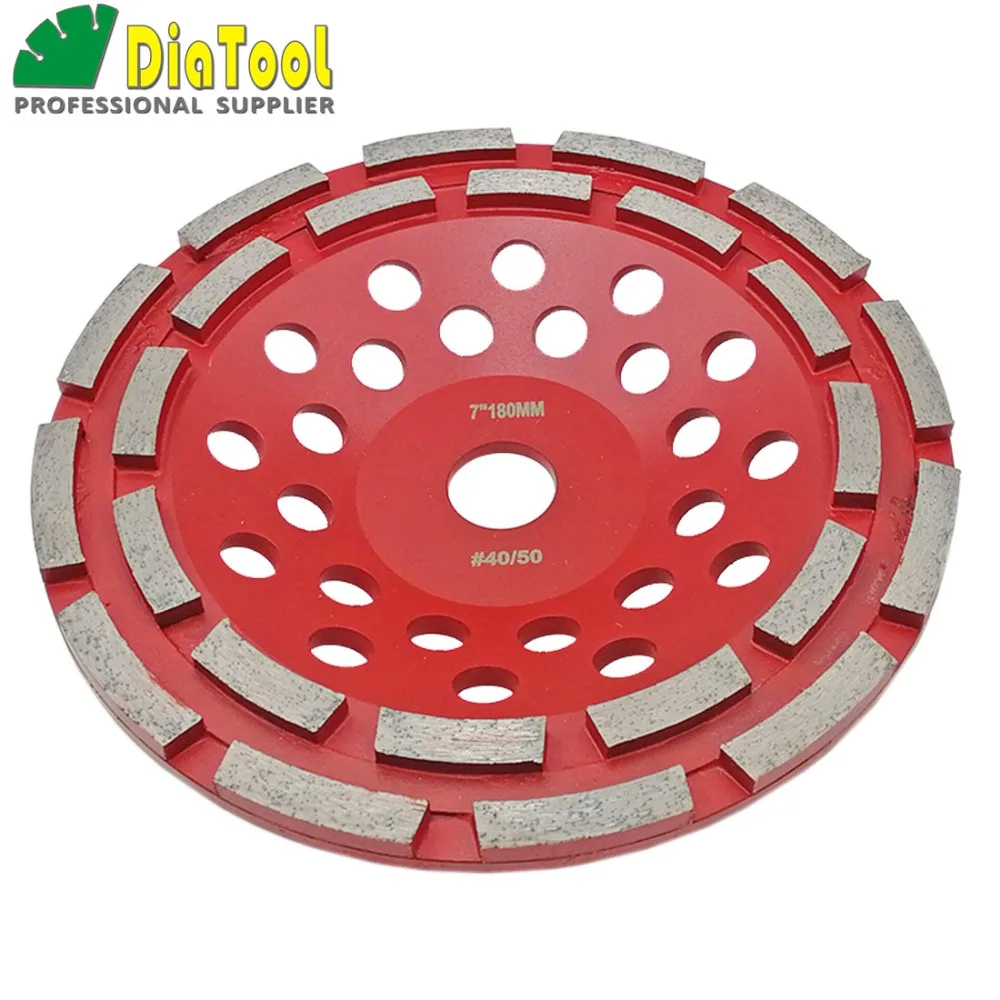 DIATOOL 7 Inch Diamond Double Row Grinding Cup Wheel For Concrete Abrasive Material 180mm Grinding Wheel Bore 22.23mm