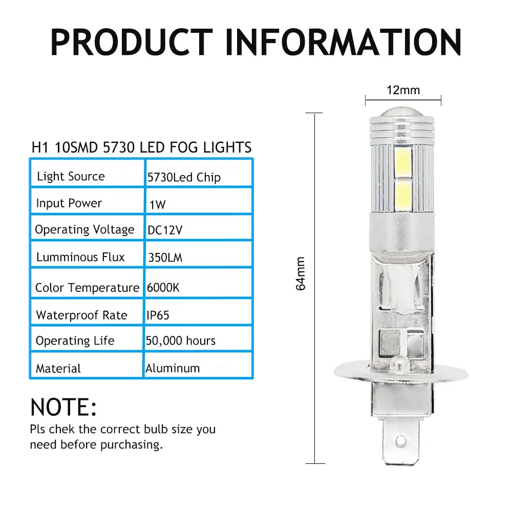 2 шт. авто лампа H1 светодиодные противотуманные светильник 10SMD 5730 суперяркие белые дневные ходовые огни Габаритные огни дальнего света лампы с объективом 12V 6000K