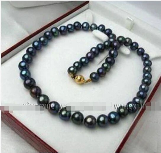 

FREE SHIPPING **** Pretty !7-8mm Black Akoya Cultured Pearl Necklace 18