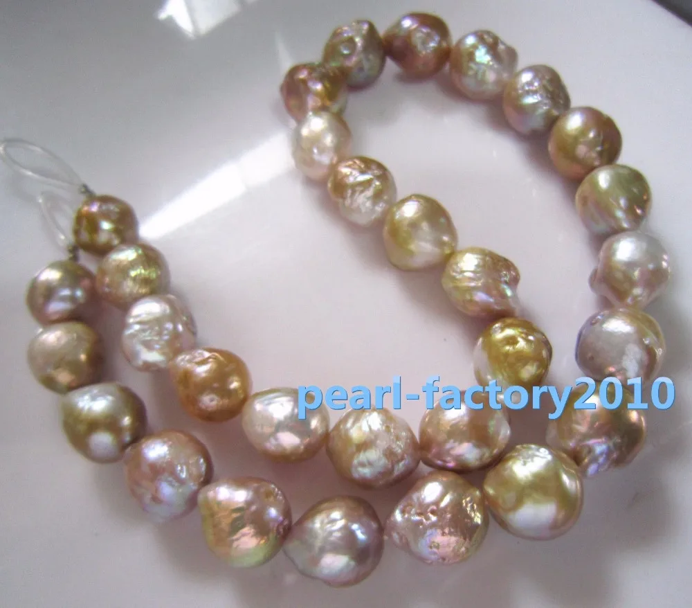 

Free Shipping >>>>>baroque 18" 14-12MM SOUTH SEA multicolor PEARL NECKLACE 14K CLASP