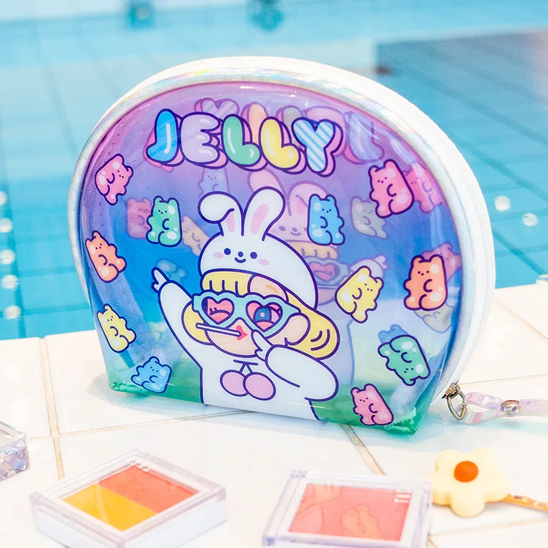 

Laser Zipper Jelly Makeup Bag Cute Unicorn Shell Make Up Case Travel Organizer Pouch Teen Girls Cosmetic Bags Transparent PVC