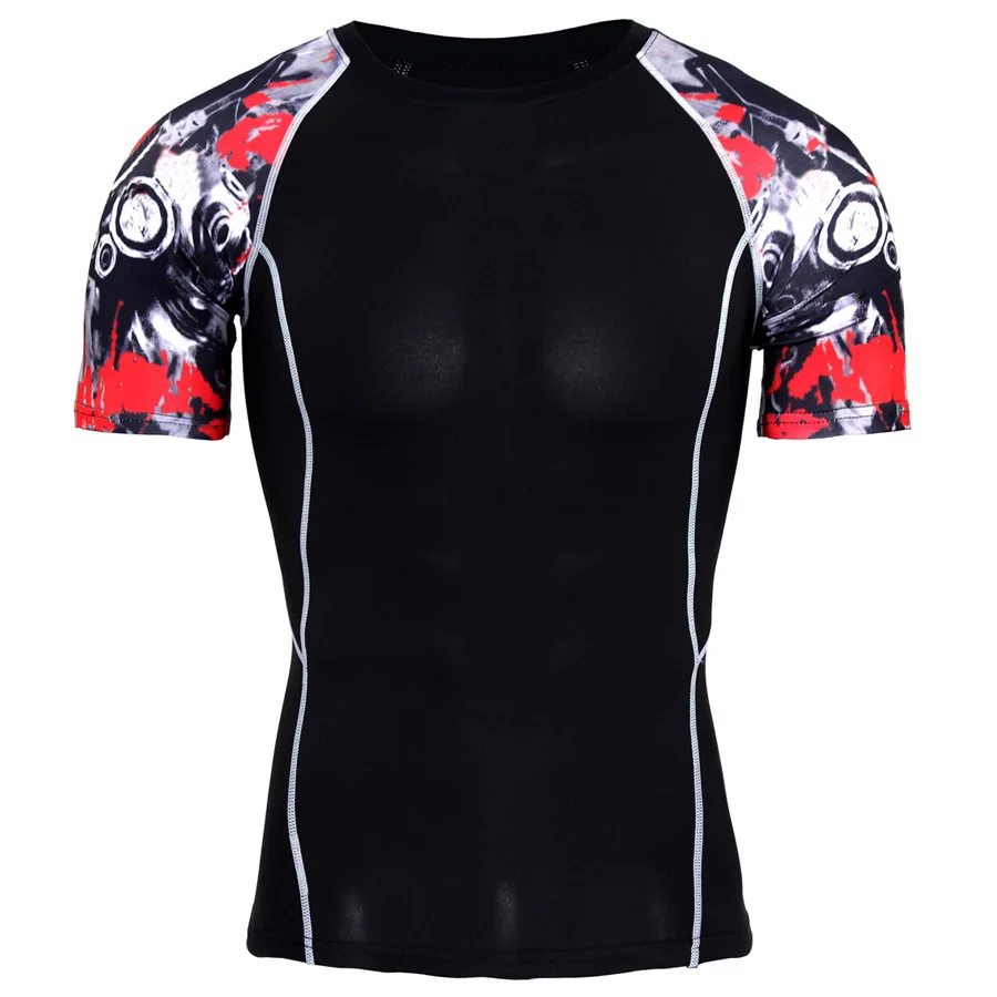 Running Shirt Men Compression Tights Fitness Tank Top MMA Rashgard Anime 3D T Shirt Wolf Skull Short Sleeve T Shirt Men Gym Wear - Цвет: TD48