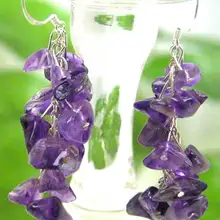 Распродажа с изысканным стилем! 40 мм в форме винограда натуральный фиолетовый камень Бусины Серьги и Стерлинговое Серебро 925-ear127 оптом/в розницу