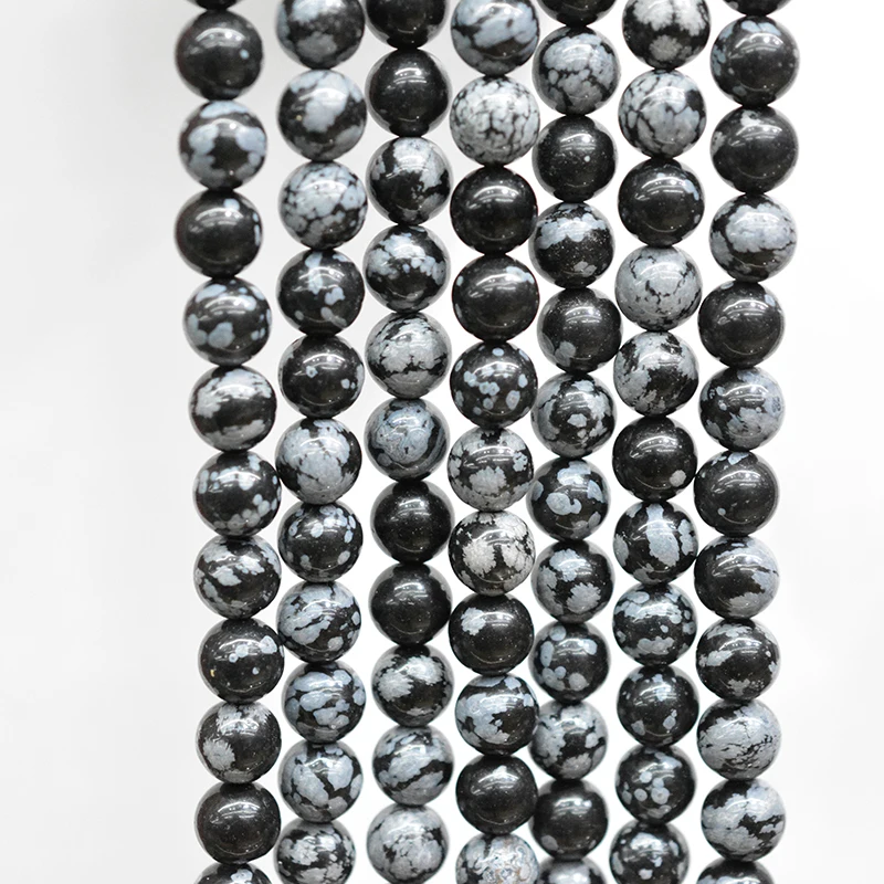 

FLTMERH-wholesale Natural Stone Beads Snow Flake Jaspers Stone Round Loose Beads for Jewelry Making 15.5inch Pick 4/6/8/10/12