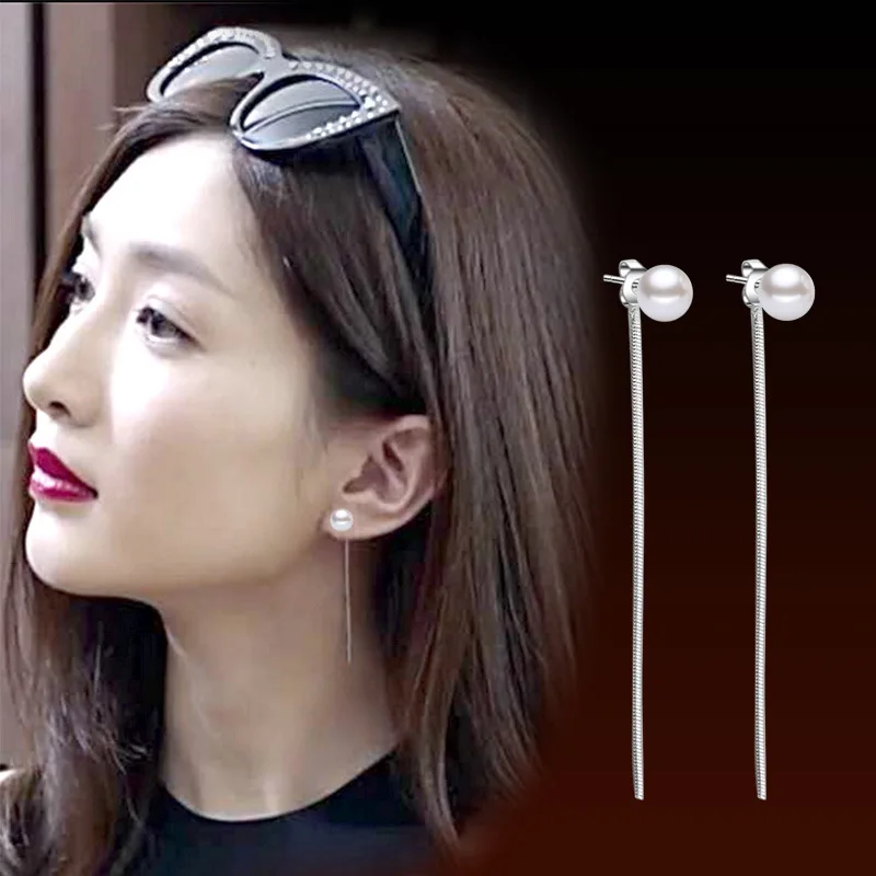 

100% 925 sterling silver fashion rhinestone ladies`tassels stud earrings jewelry Anti allergy wholesale gift cheap