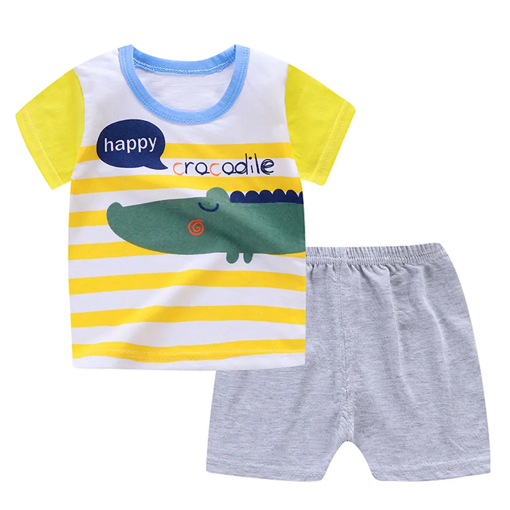 

Cartoon Set Newborn Infant Baby Boys Girls Clothes Set Short Sleeve Cartoon Tops Shirt+Pants Outfits baby Boys girls Clothes
