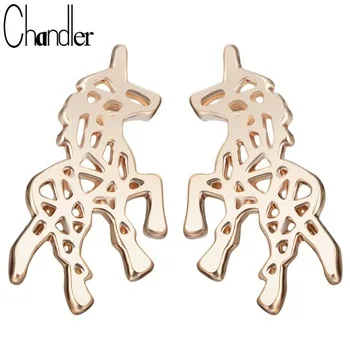 Big Promotion Polished Unicorn Horse Stud Earrings Animal Gold Silver Plated Original Statement Fashion Jewelry For Women Gifts