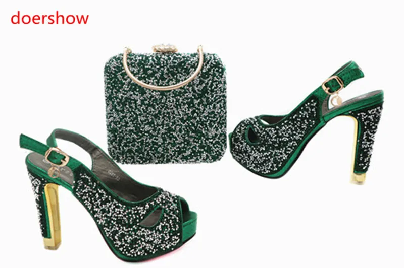 

doershow The explosion Custom Made Pointed Toe Rhinestones Italian Shoes With Matching Bag Set Bridal Wedding Shoes LY3-13